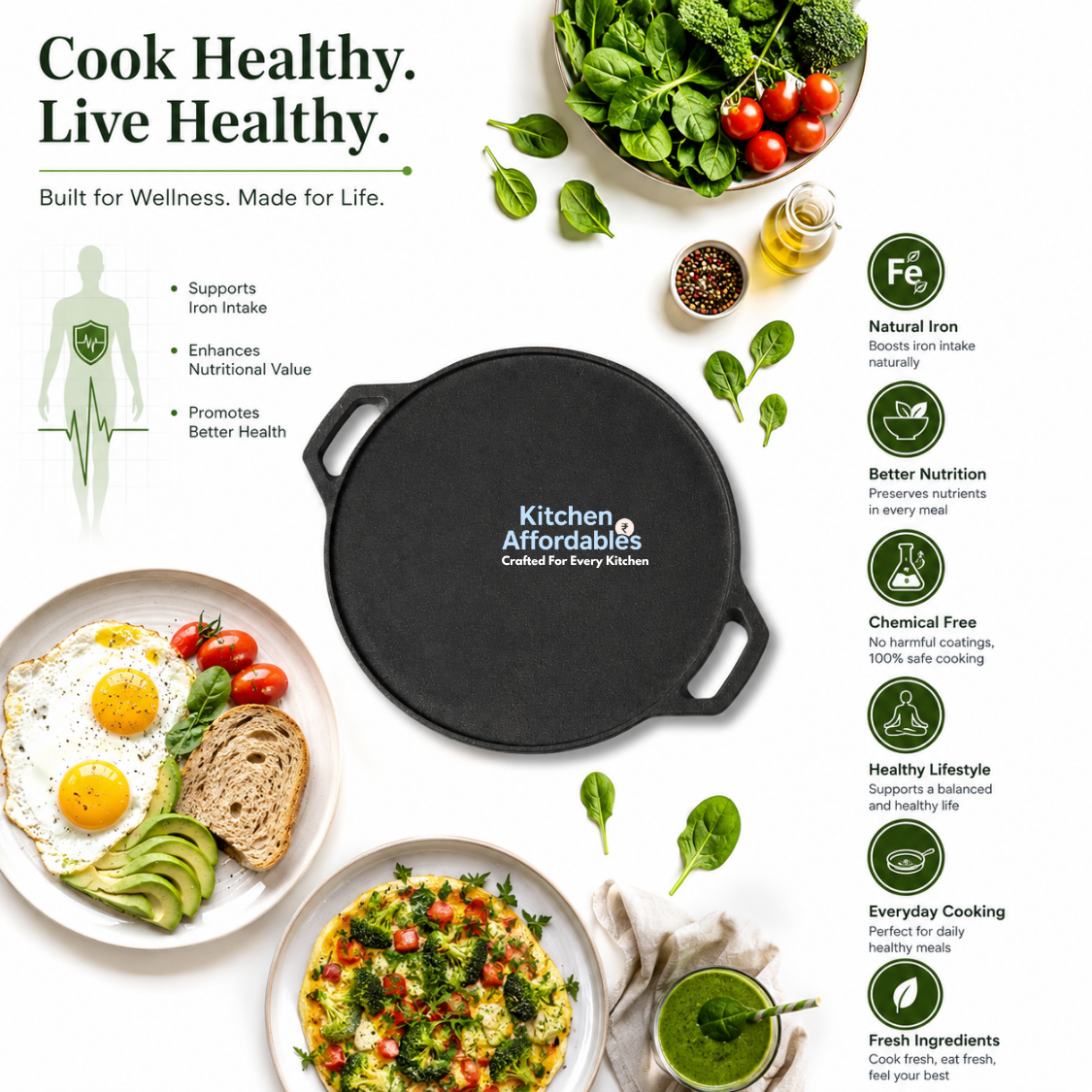 Kitchen Affordables Double Handle Tawa