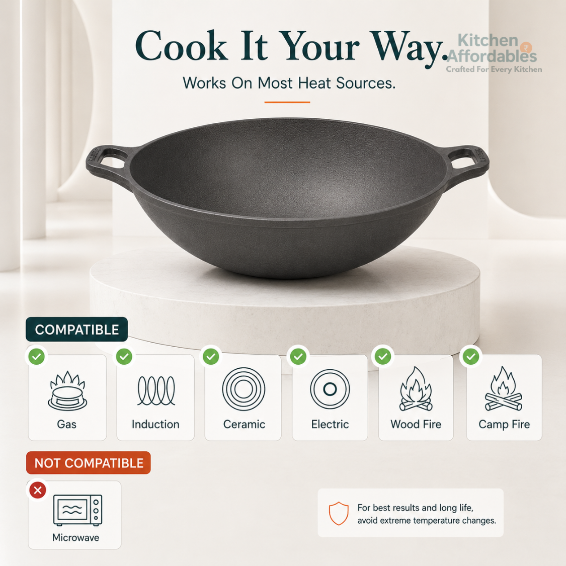 Kitchen Affordables Premium Cast Iron Kadhai 12Inch