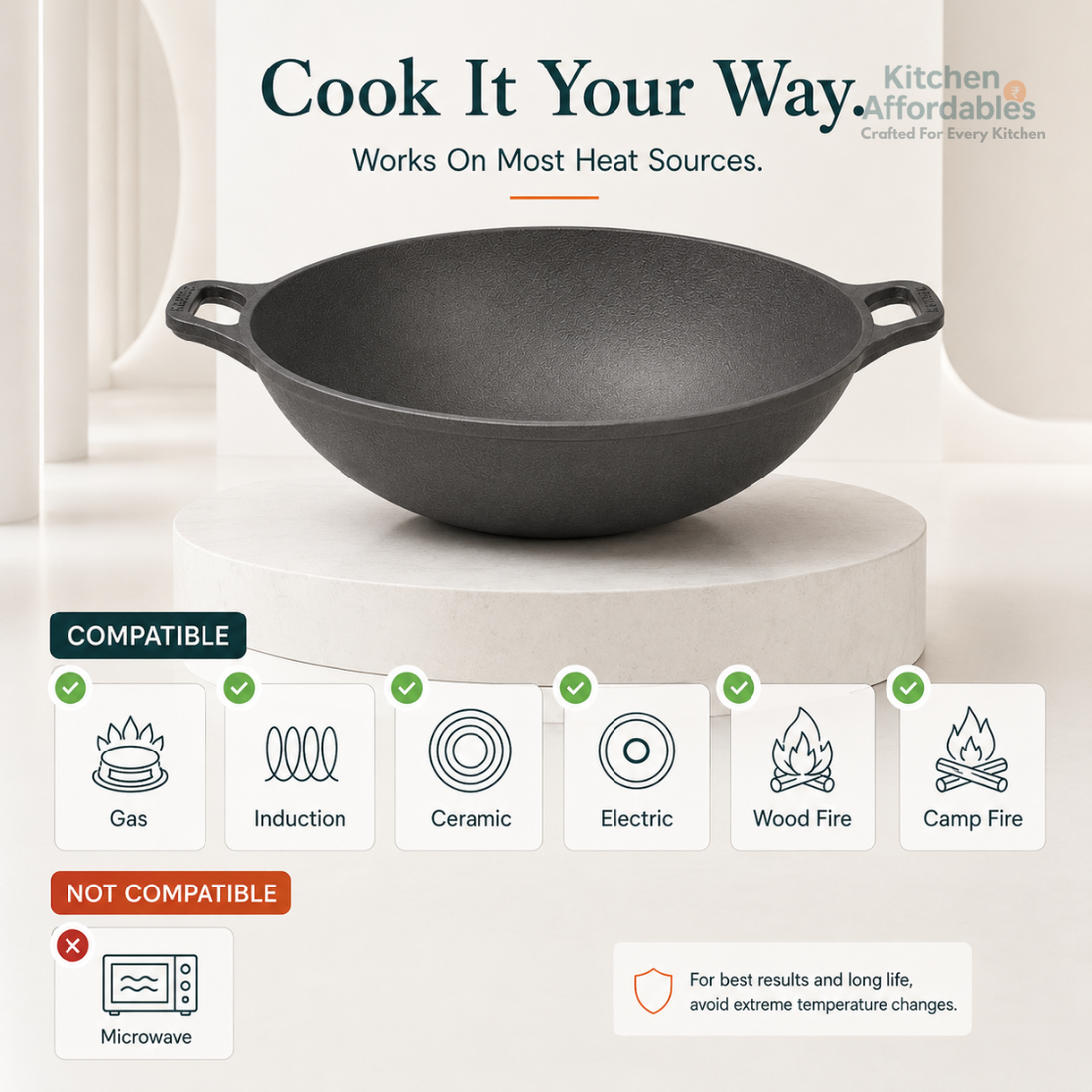 Kitchen Affordables Premium Cast Iron Kadhai 12Inch