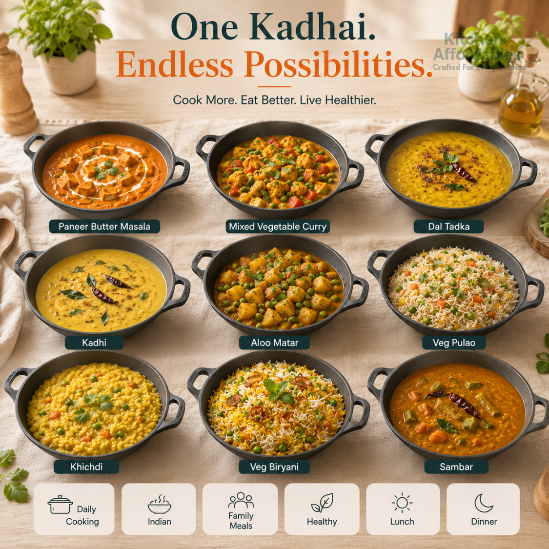 Kitchen Affordables Premium Cast Iron Kadhai 12Inch