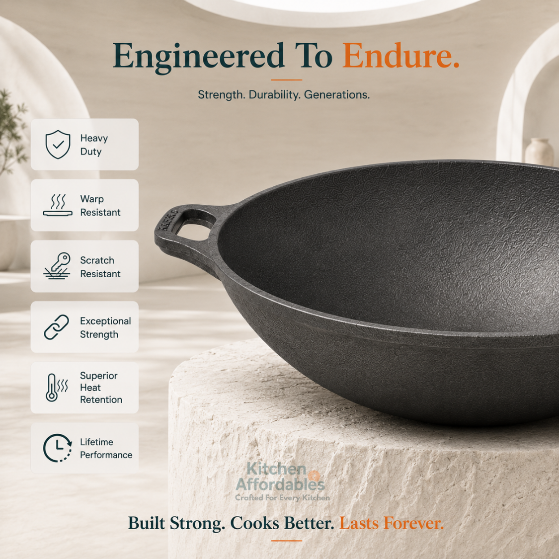 Kitchen Affordables Premium Cast Iron Kadhai 12Inch