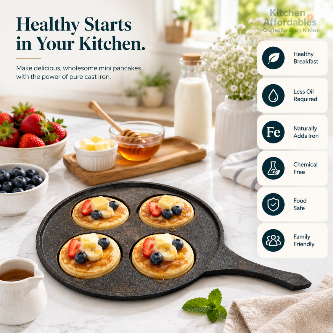 Kitchen Affordables Premium Cast Iron Mini Pancake Pan
