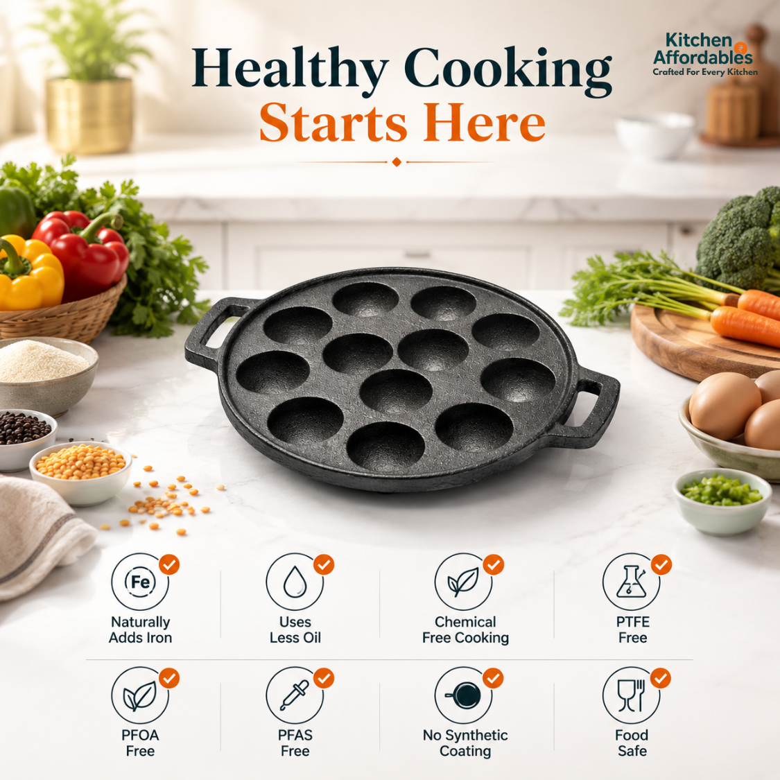 Kitchen Affordables Paniyaram Pan - 12Cavity