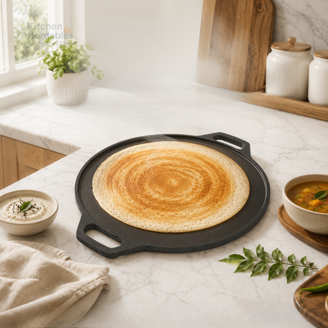 Kitchen Affordables Double Handle Polished Tawa