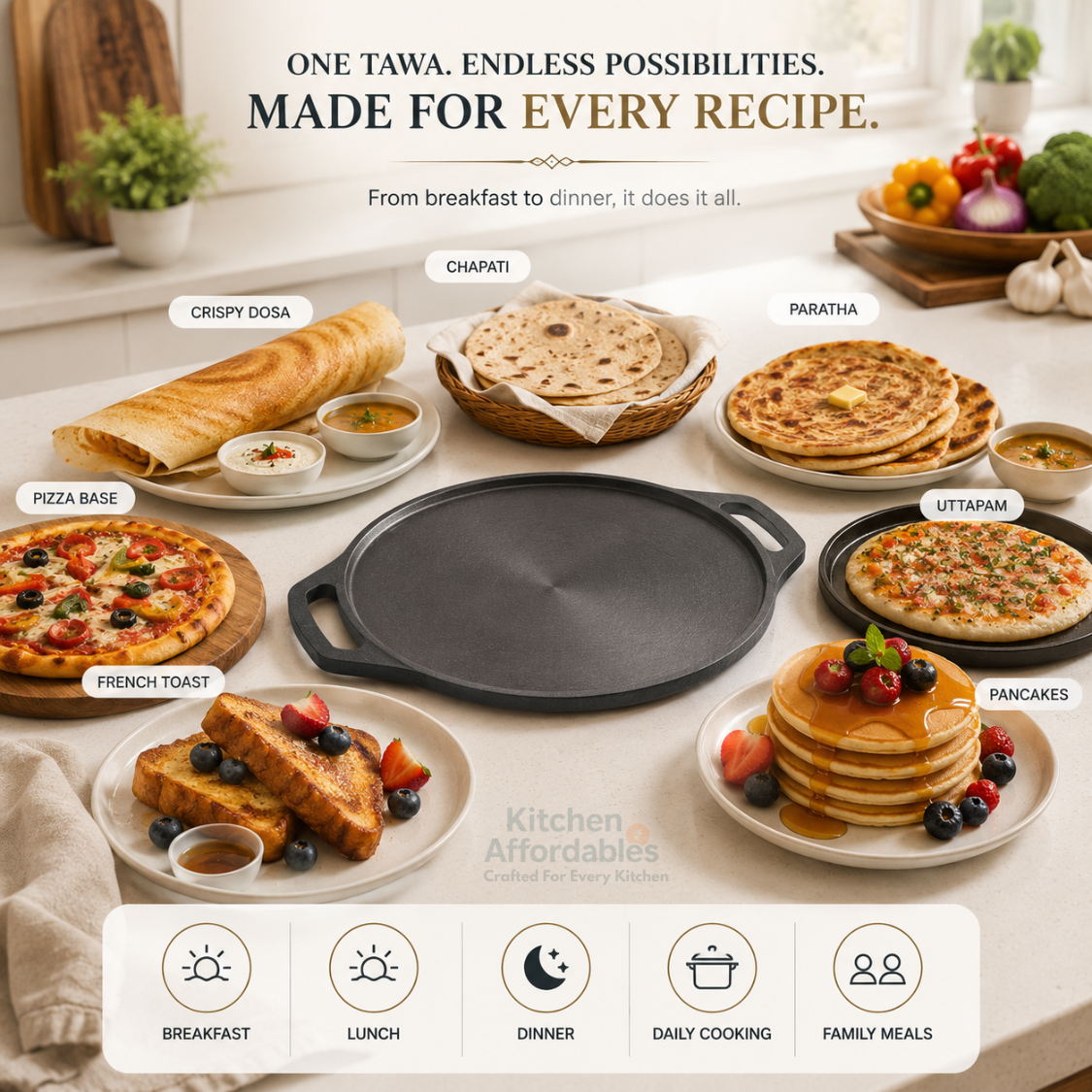 Kitchen Affordables Double Handle Polished Tawa