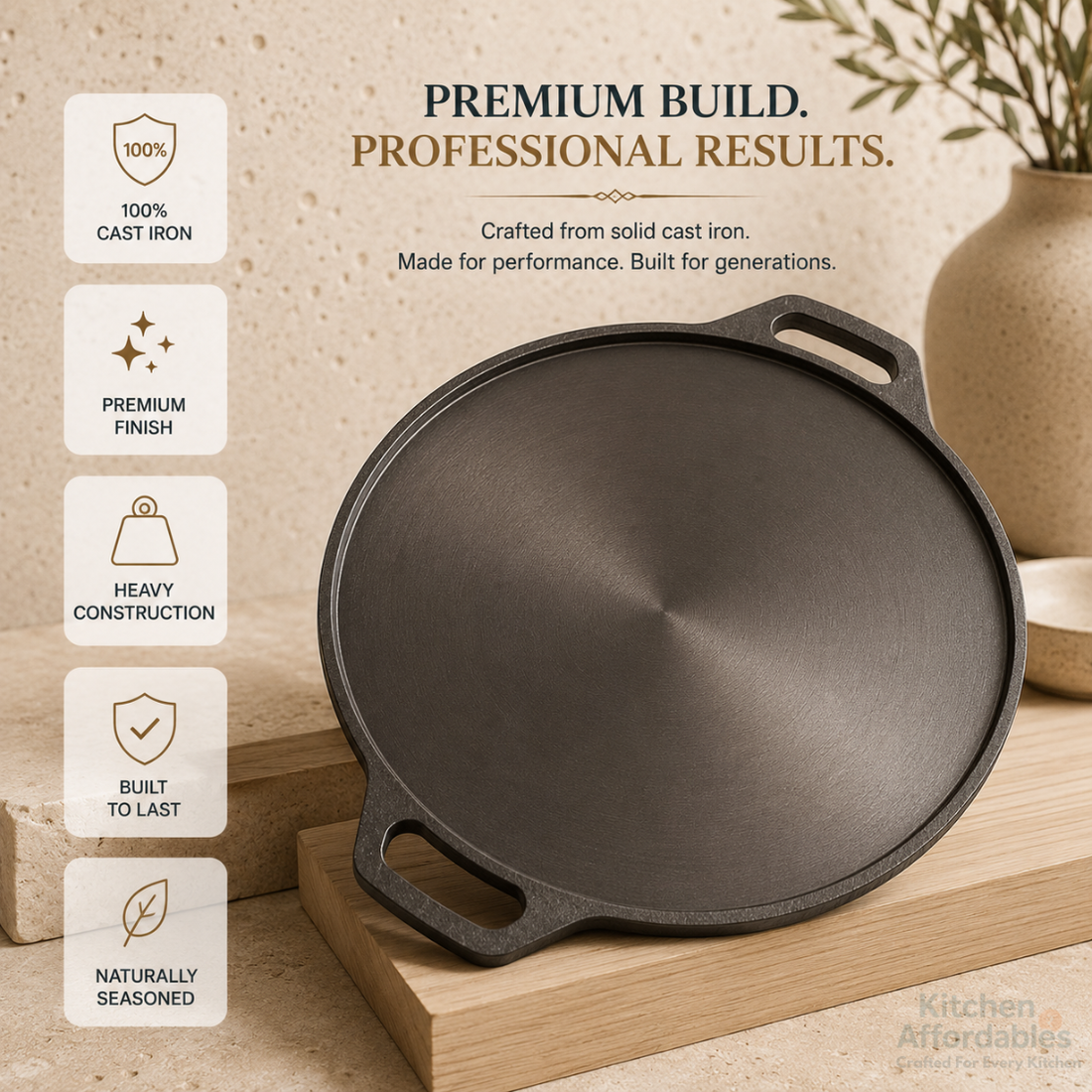 Kitchen Affordables Double Handle Polished Tawa