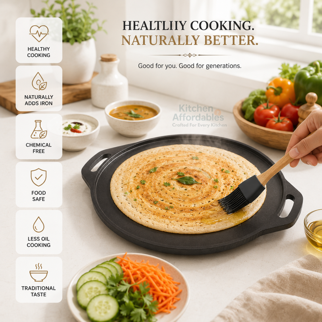 Kitchen Affordables Double Handle Polished Tawa
