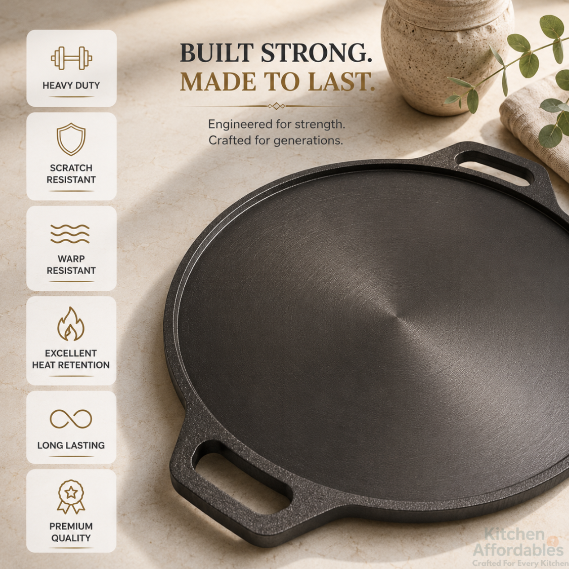 Kitchen Affordables Double Handle Polished Tawa