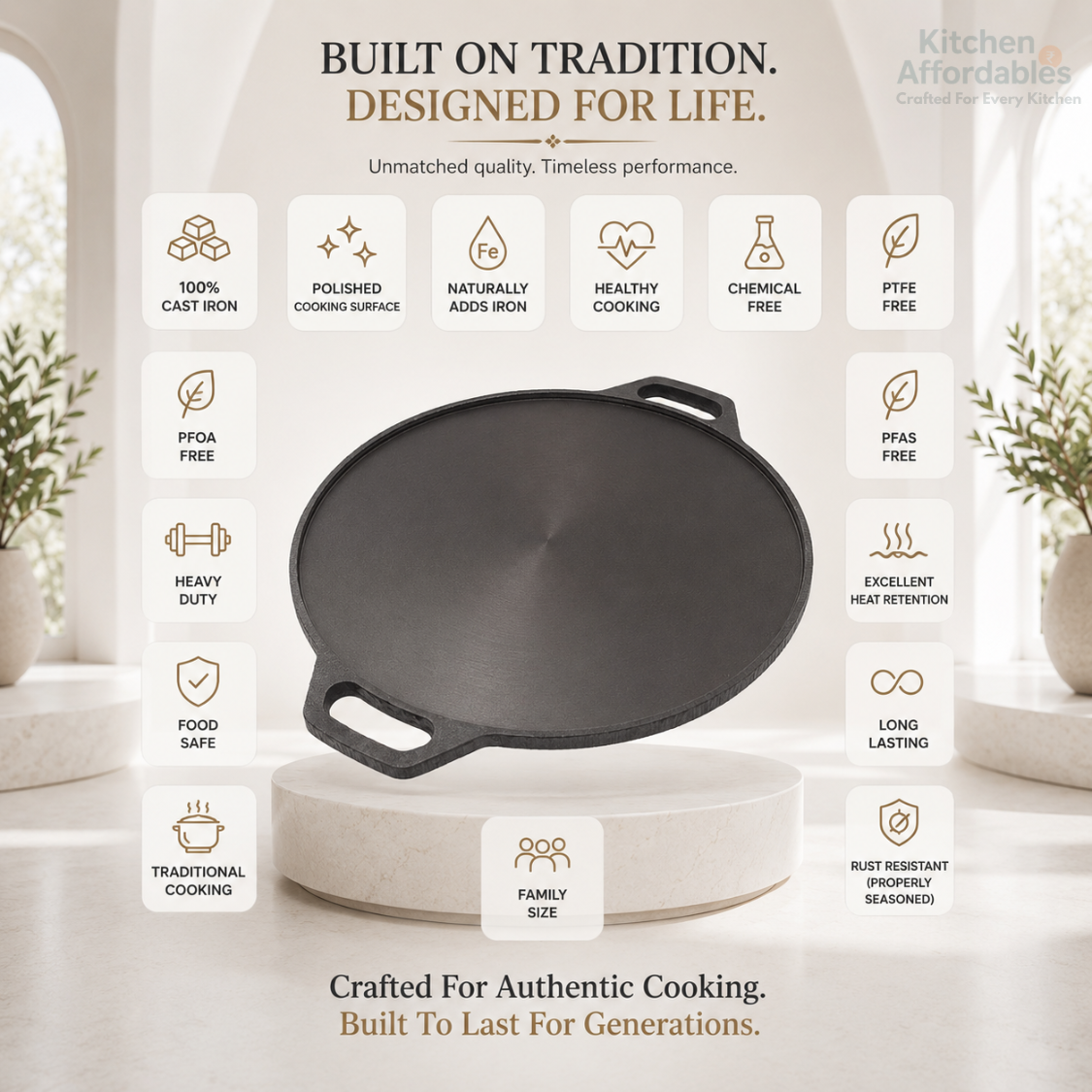 Kitchen Affordables Double Handle Polished Tawa