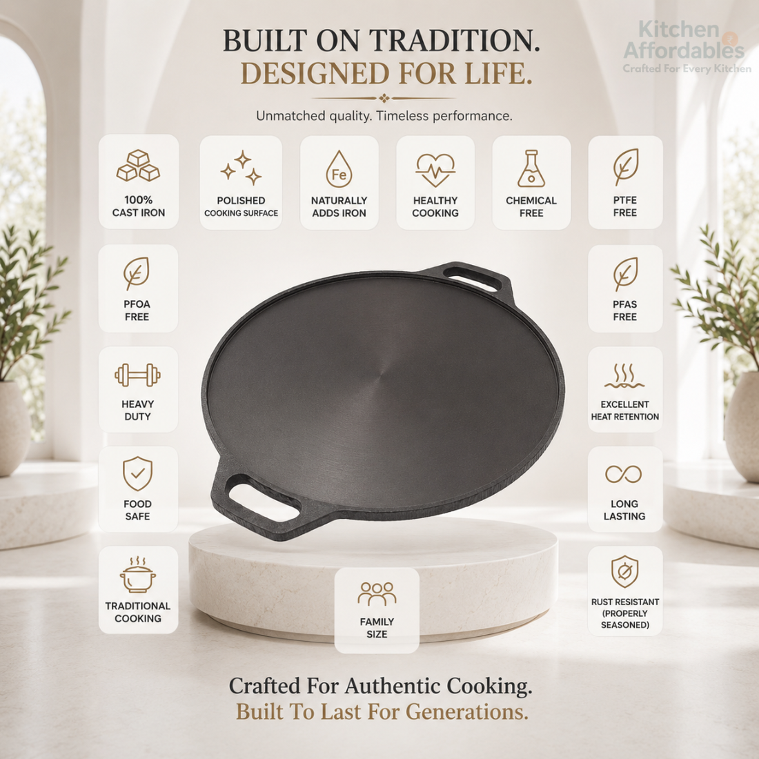 Kitchen Affordables Double Handle Polished Tawa