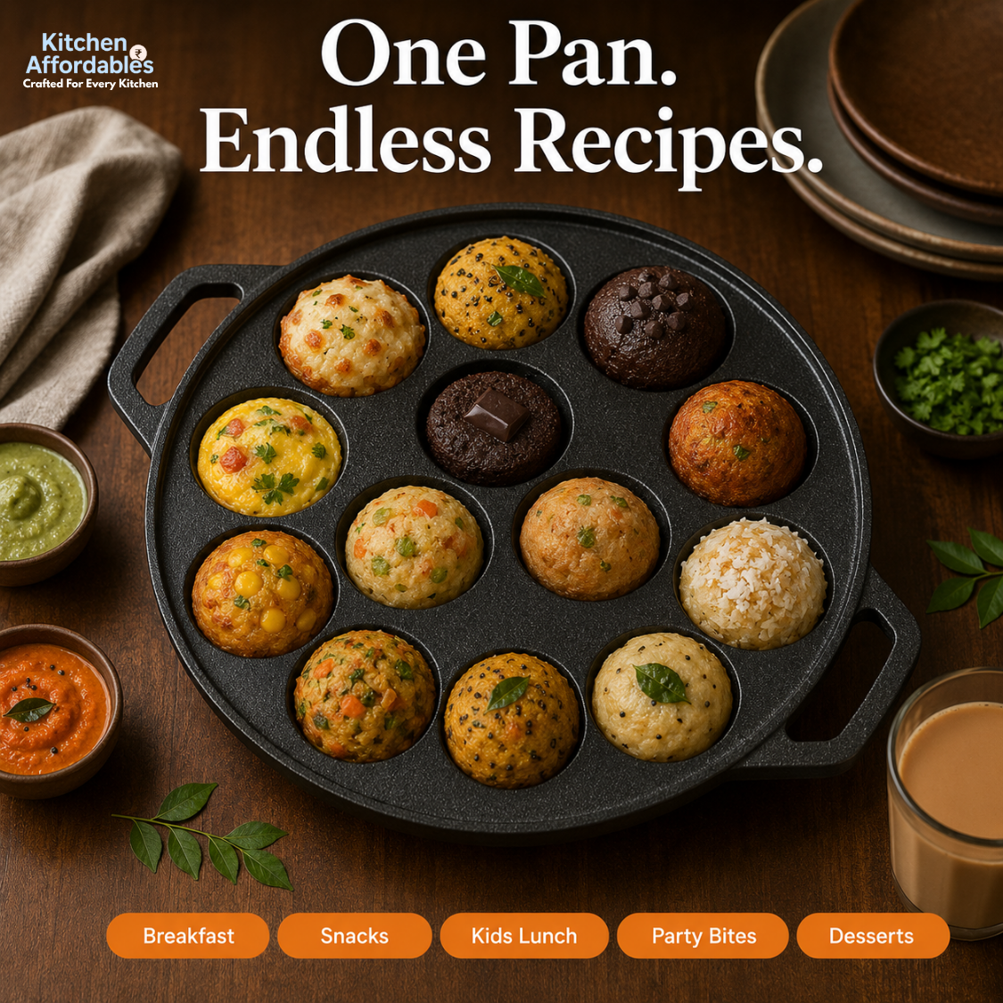 Kitchen Affordables Paniyaram Pan - 12Cavity