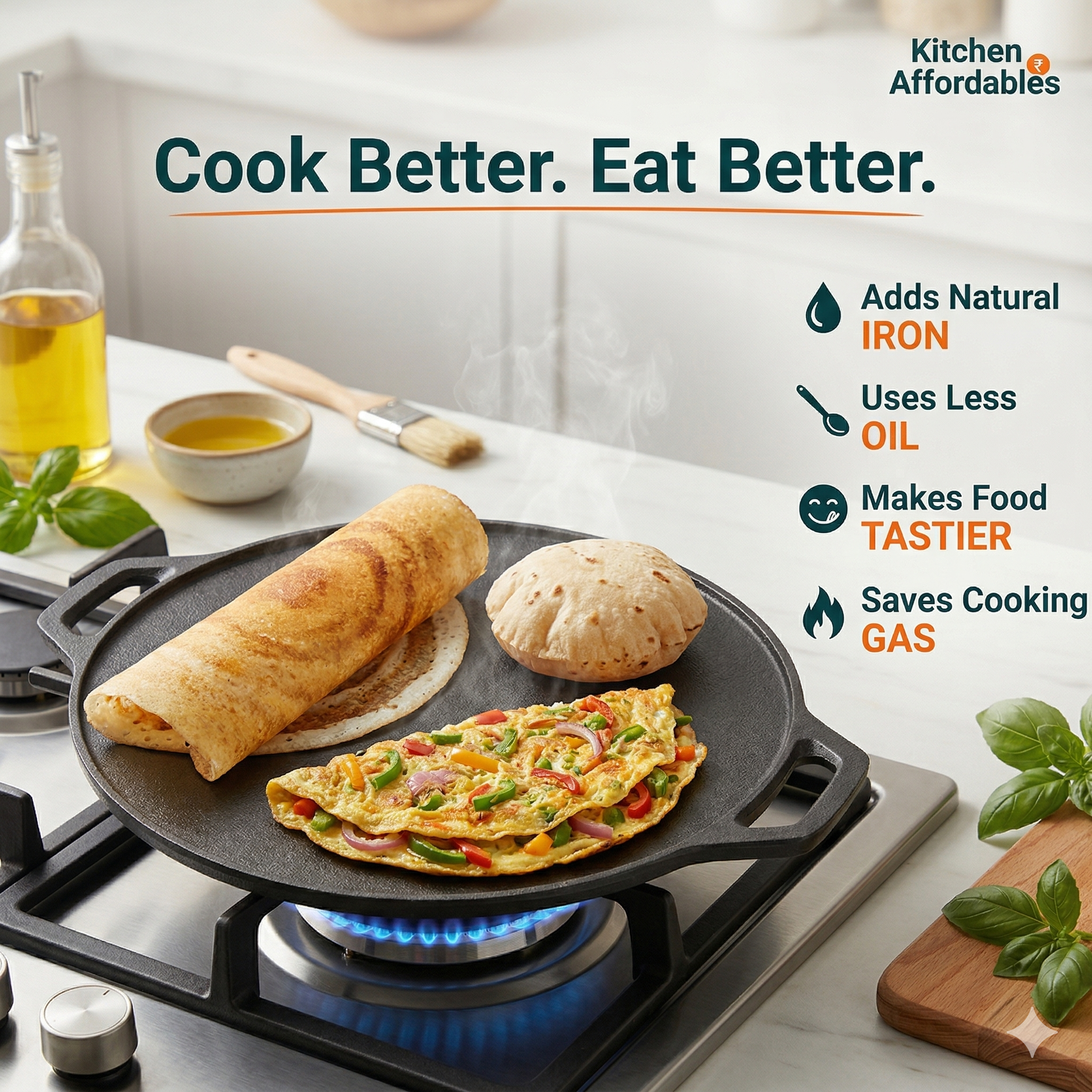 Kitchen Affordables Double Handle Tawa