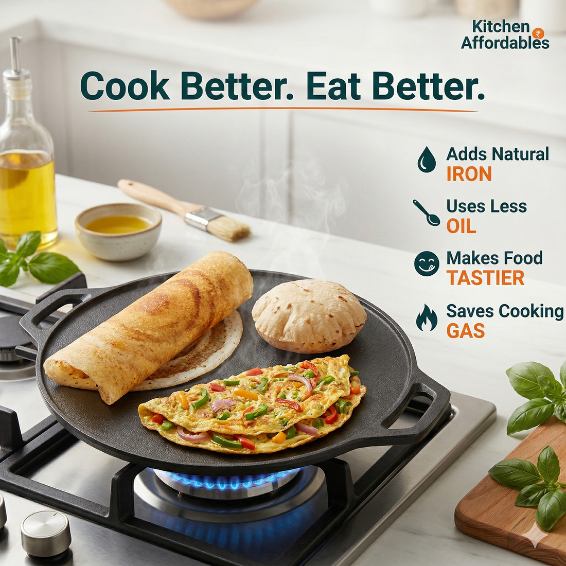 Kitchen Affordables Double Handle Tawa