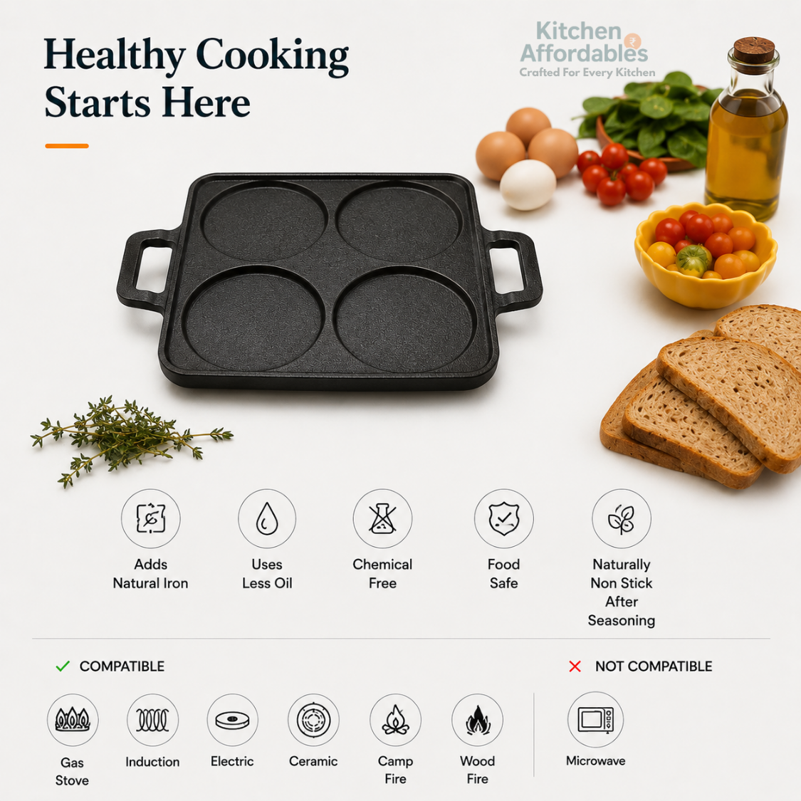 Kitchen Affordabales 4 Cavity Uttapam Tawa