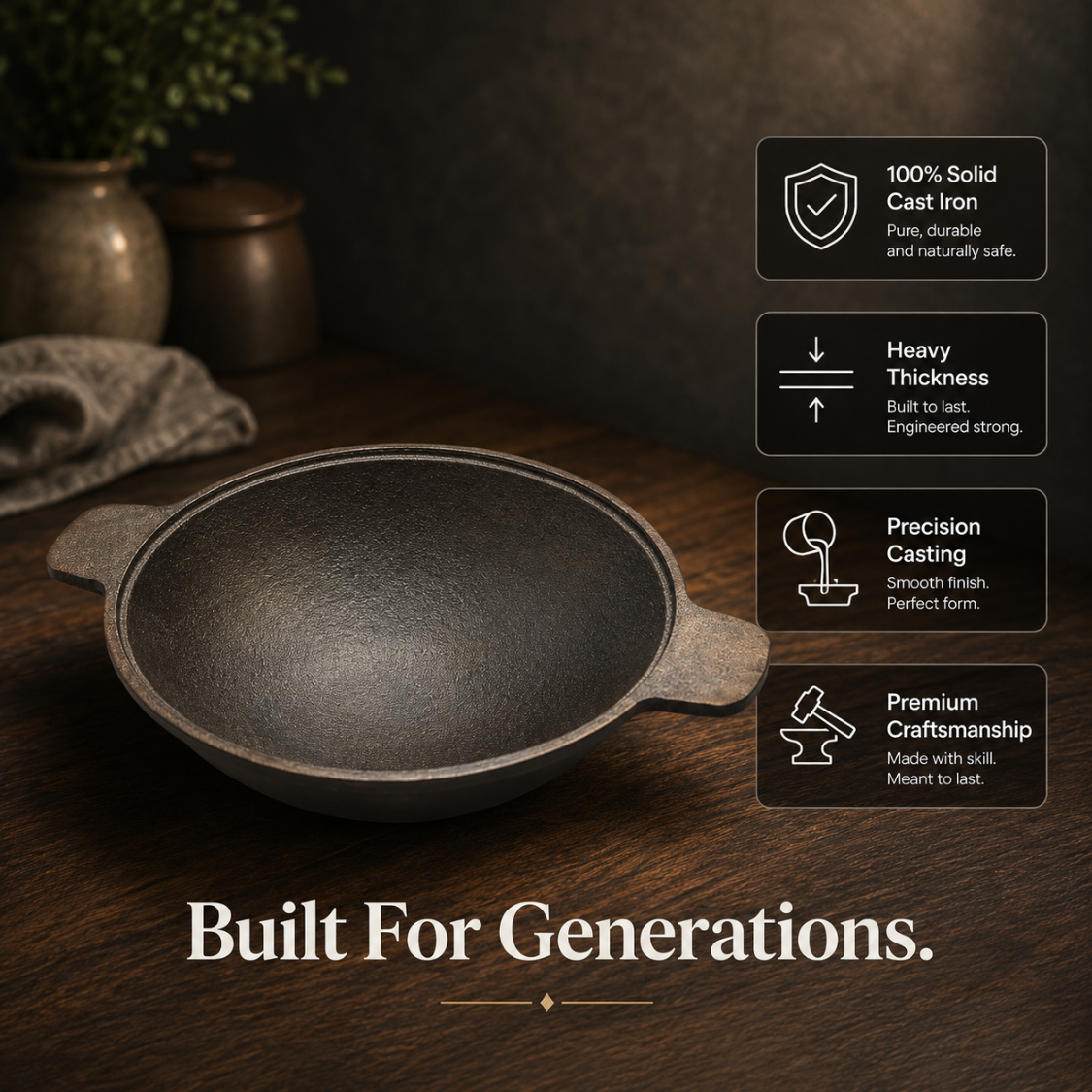 Premium Cast Iron Natural Appam Pan