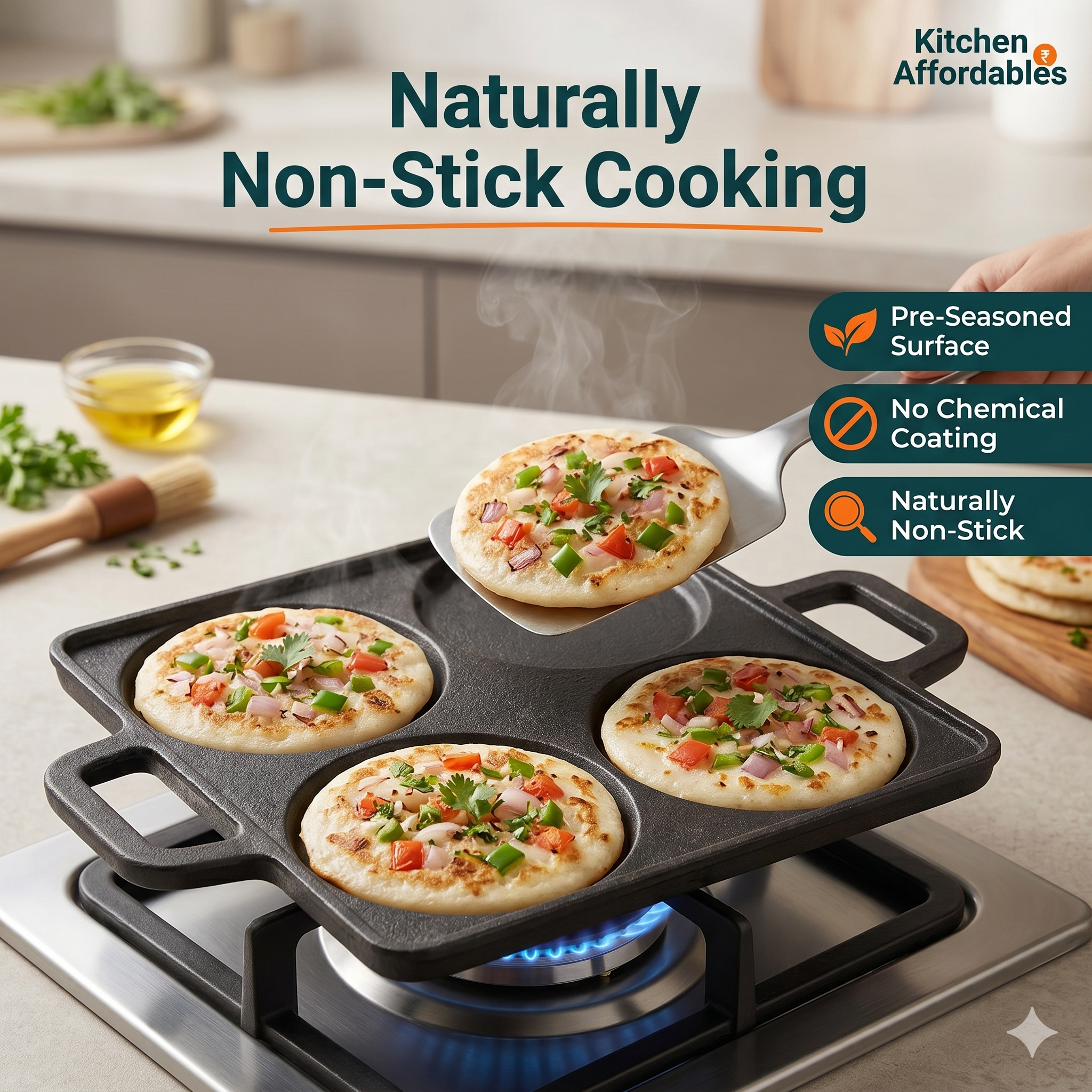 Kitchen Affordabales 4 Cavity Uttapam Tawa