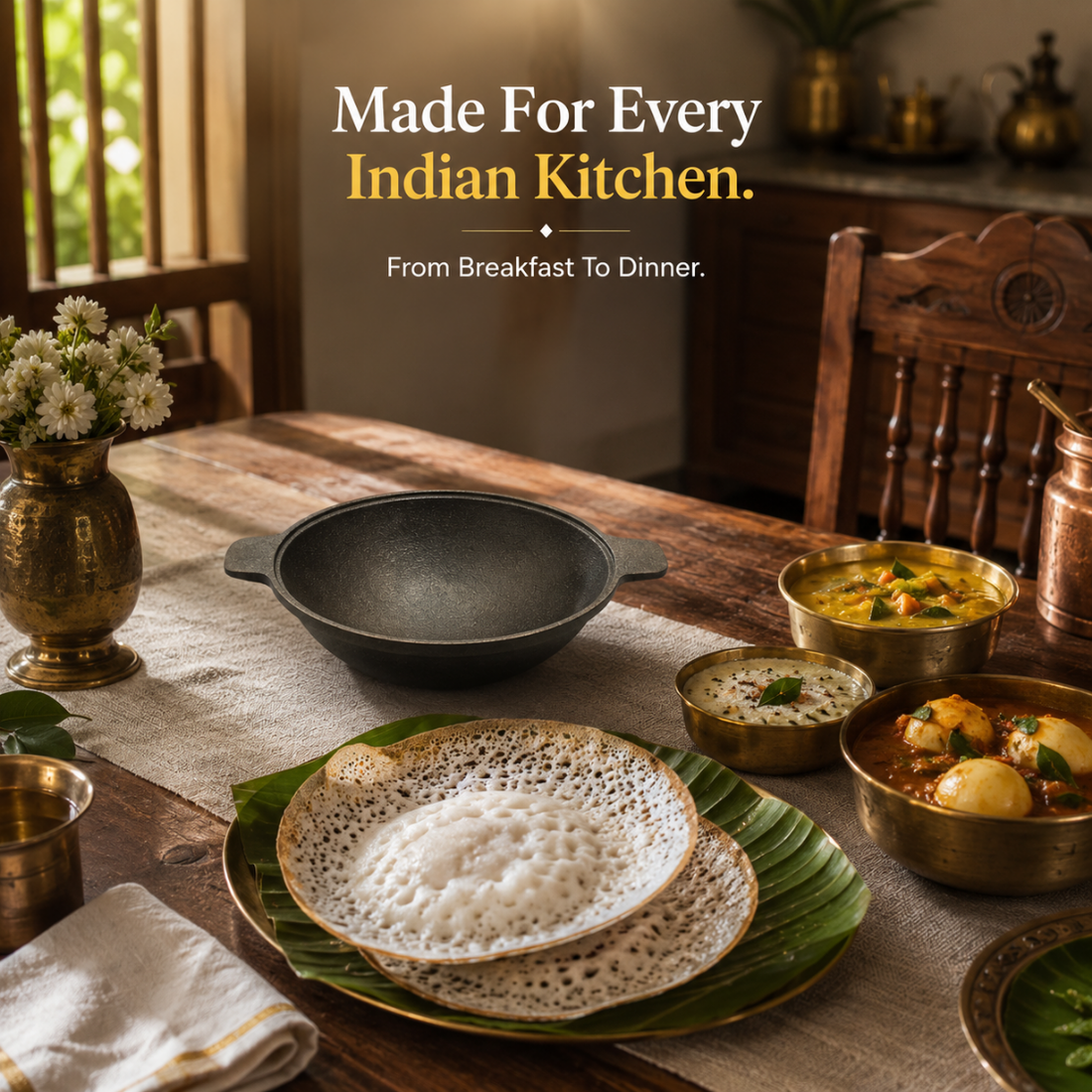 Premium Cast Iron Natural Appam Pan