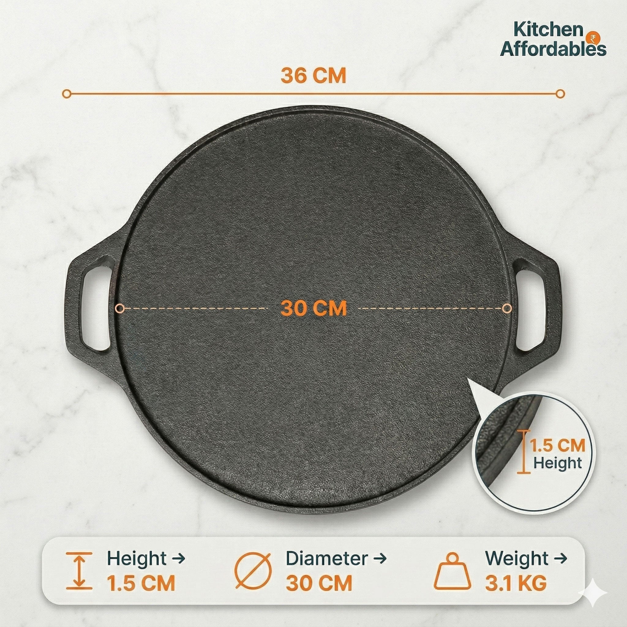 Kitchen Affordables Double Handle Tawa