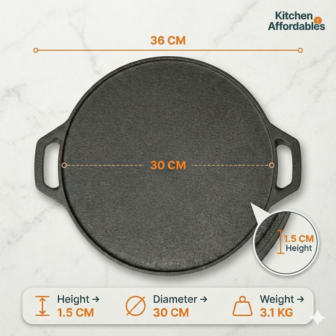 Kitchen Affordables Double Handle Tawa
