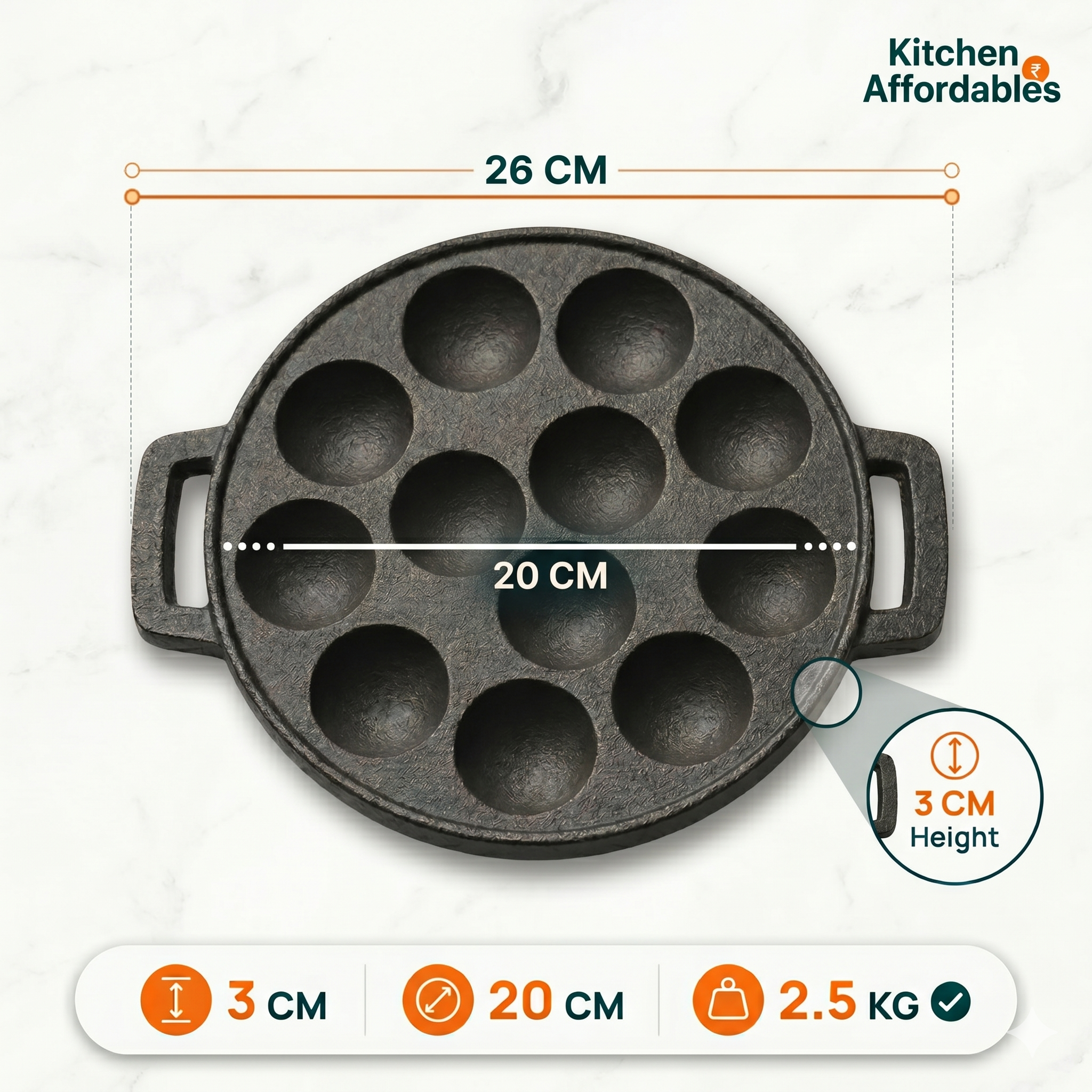 Kitchen Affordables Paniyaram Pan - 12Cavity
