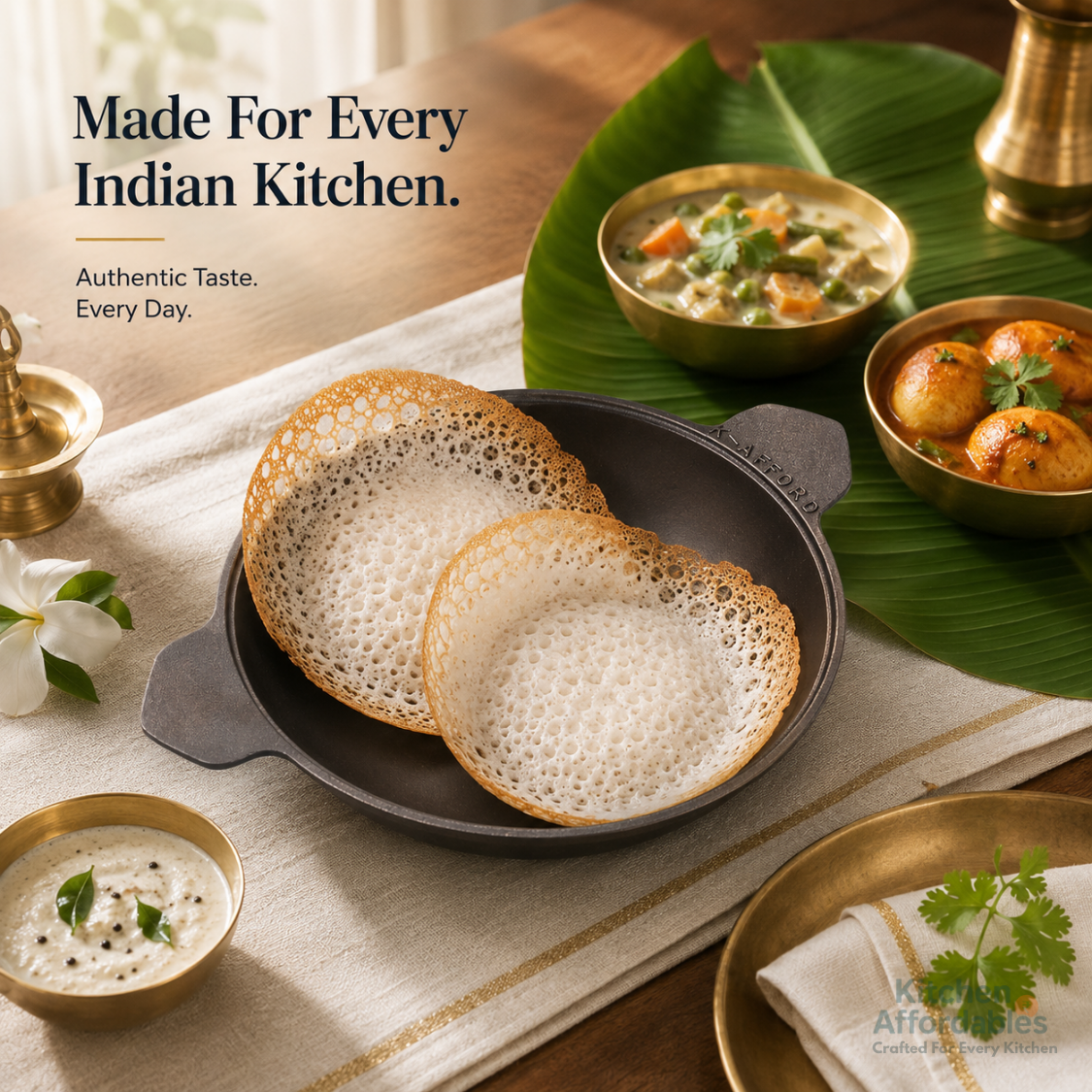 Premium Polished Cast Iron Appam Pan