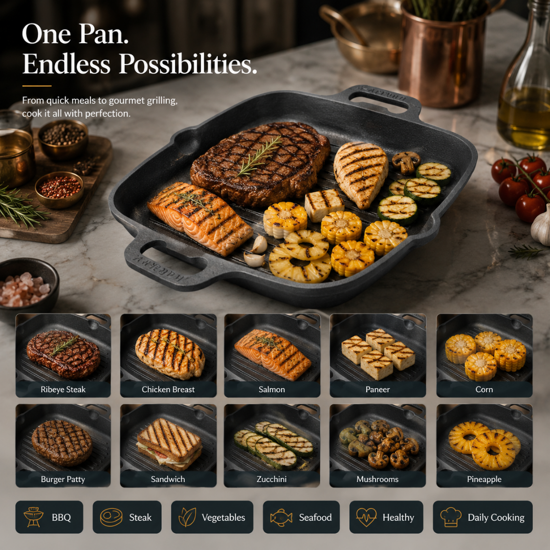 Premium Square Cast Iron Grill Pan