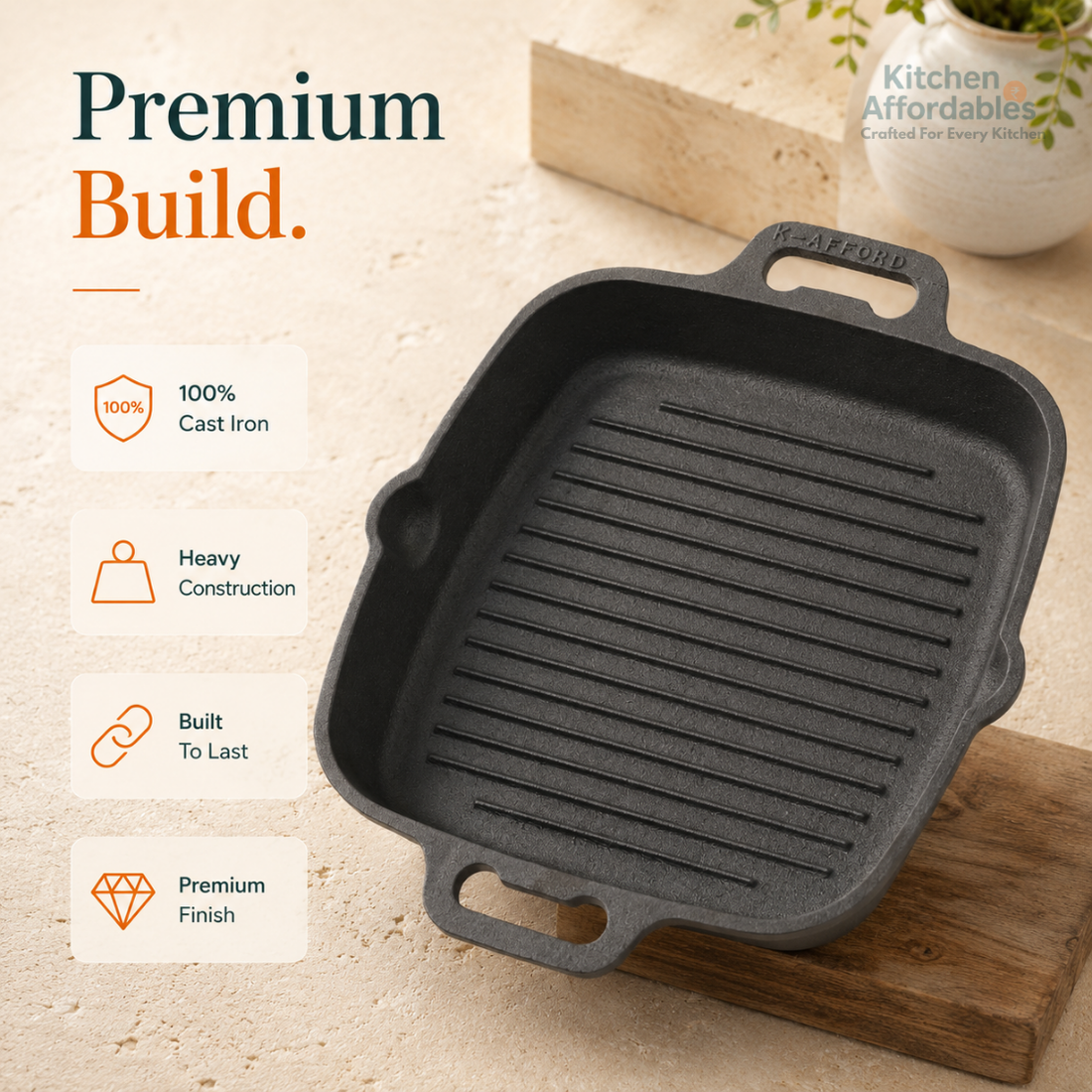Premium Square Cast Iron Grill Pan