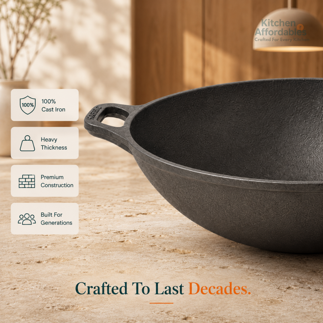 Kitchen Affordables Premium Cast Iron Kadhai 12Inch