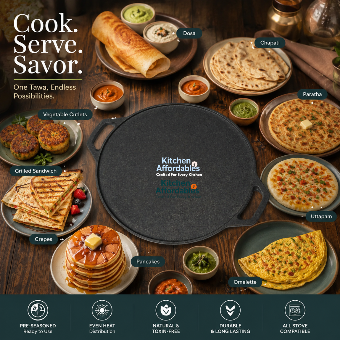 Kitchen Affordables Double Handle Tawa